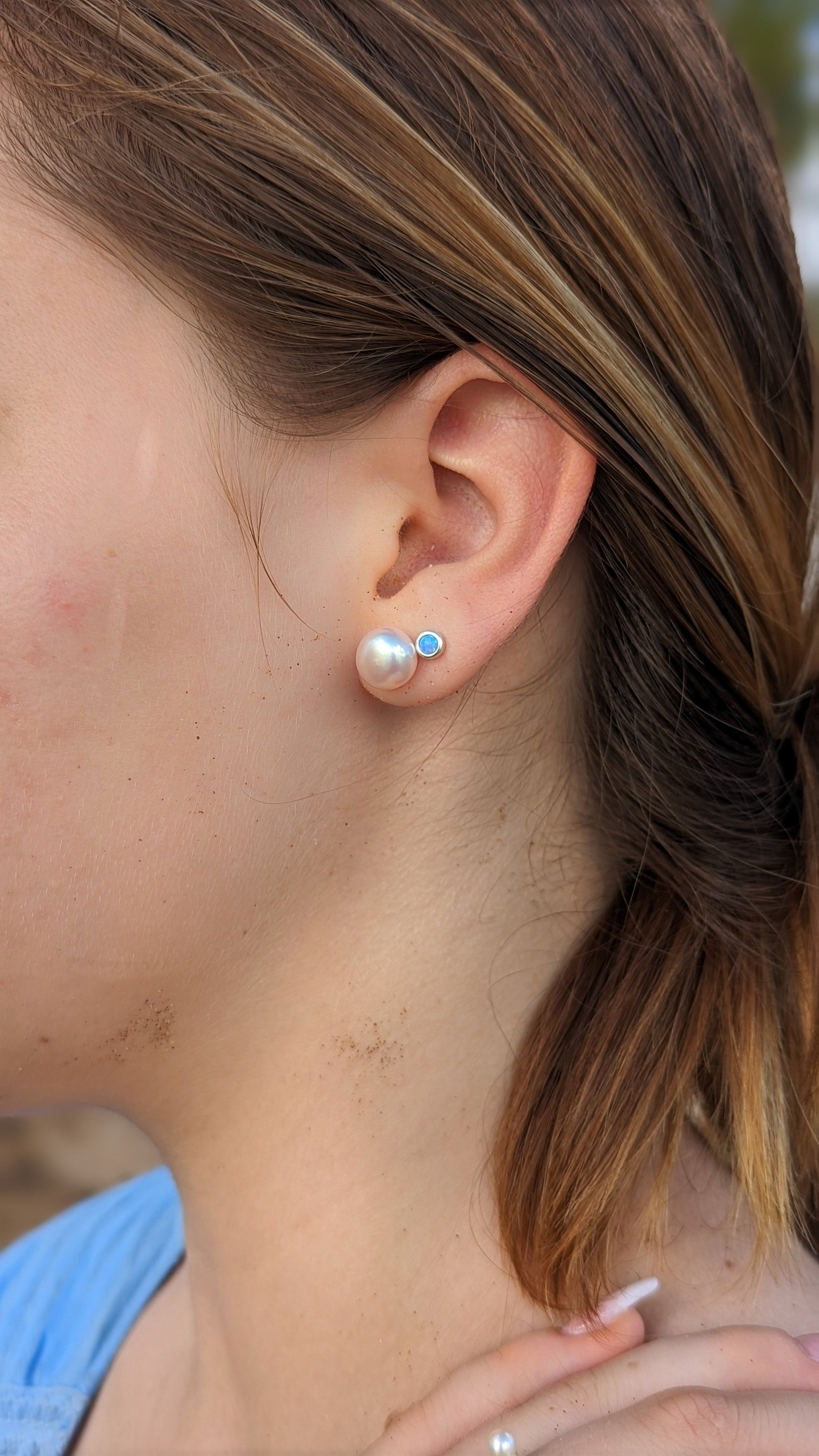 Pink pearl earrings shop studs